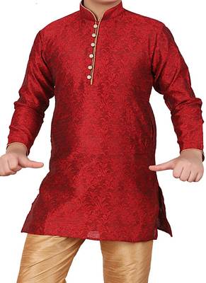 Maroon Floral Jacquard Silk Kurta Pajama Set 2