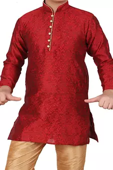 Maroon Floral Jacquard Silk Kurta Pajama Set