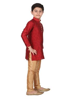 Maroon Floral Jacquard Silk Kurta Pajama Set 3