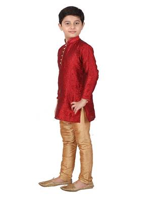 Maroon Floral Jacquard Silk Kurta Pajama Set 4