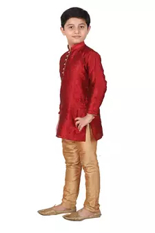 Maroon Floral Jacquard Silk Kurta Pajama Set