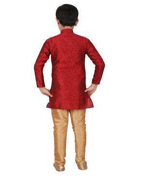 Maroon Floral Jacquard Silk Kurta Pajama Set 5