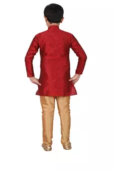 Maroon Floral Jacquard Silk Kurta Pajama Set
