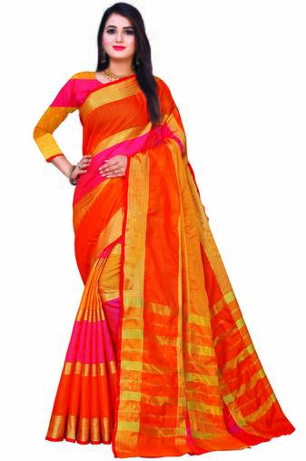 Red Woven Cotton Saree With Blouse