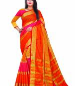 Red Woven Cotton Saree With Blouse