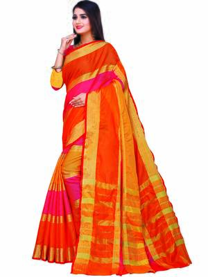Red Woven Cotton Saree With Blouse 3