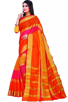 Red Woven Cotton Saree With Blouse