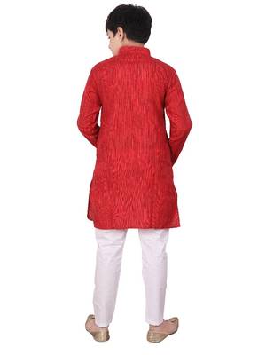 Maroon Jacquard Cotton Kurta Pyjama Set For Boys 2
