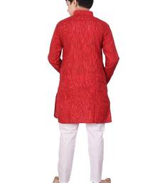 Maroon Jacquard Cotton Kurta Pyjama Set For Boys