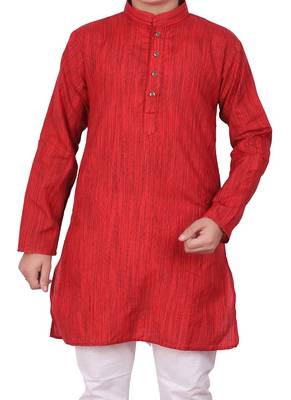 Maroon Jacquard Cotton Kurta Pyjama Set For Boys 1