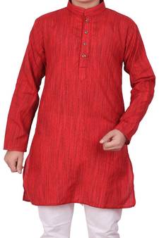 Maroon Jacquard Cotton Kurta Pyjama Set For Boys