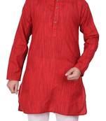 Maroon Jacquard Cotton Kurta Pyjama Set For Boys