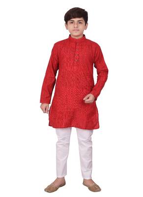 Maroon Jacquard Cotton Kurta Pyjama Set For Boys 3