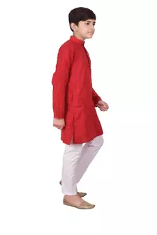 Maroon Jacquard Cotton Kurta Pyjama Set For Boys