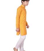 Orange Jacquard Cotton Kurta Pyjama Set For Boys