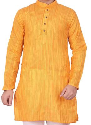 Orange Jacquard Cotton Kurta Pyjama Set For Boys 2