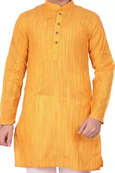 Orange Jacquard Cotton Kurta Pyjama Set For Boys