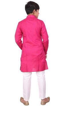 Pink Jacquard Cotton Kurta Pyjama Set For Boys 2