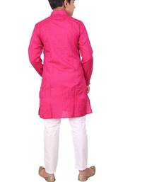 Pink Jacquard Cotton Kurta Pyjama Set For Boys