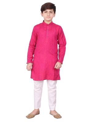 Pink Jacquard Cotton Kurta Pyjama Set For Boys 1