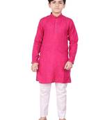 Pink Jacquard Cotton Kurta Pyjama Set For Boys