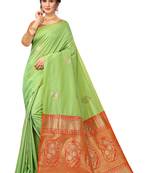 Green Woven Silk Blend Saree With Blouse