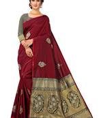 Maroon Woven Silk Blend Saree With Blouse