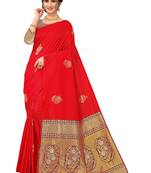 Red Woven Silk Blend Saree With Blouse