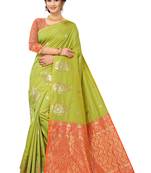 Green Woven Silk Blend Saree With Blouse