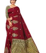 Maroon Woven Silk Blend Saree With Blouse
