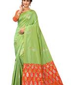 Green Woven Silk Blend Saree With Blouse