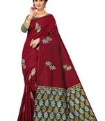 Maroon Woven Silk Blend Saree With Blouse