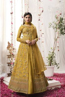 Mustard embroidered net salwar 1