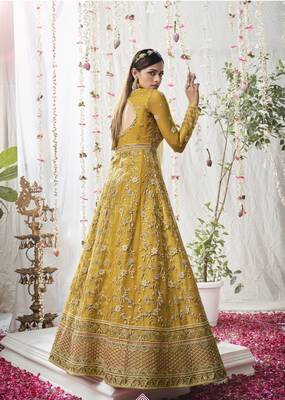 Mustard embroidered net salwar 2