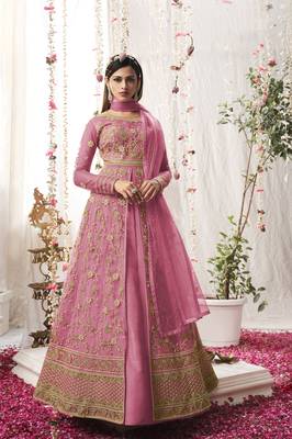 Pink embroidered net salwar 1