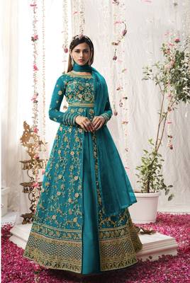Light-teal embroidered net salwar 1