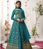 Light-teal embroidered net salwar