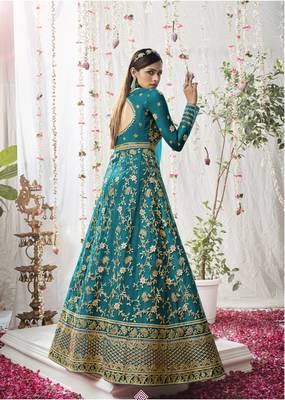 Light-teal embroidered net salwar 2