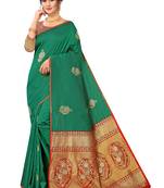 Dark Green Woven Silk Blend Saree With Blouse