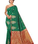 Dark Green Woven Silk Blend Saree With Blouse