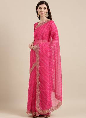 Pink Organza Saree With Blouse Piece 1