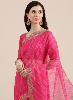 Pink Organza Saree With Blouse Piece 3