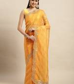 Yellow organza saree with blouse piece
