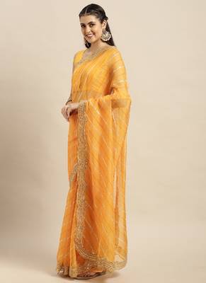 Yellow organza saree with blouse piece 3
