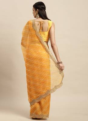 Yellow organza saree with blouse piece 4