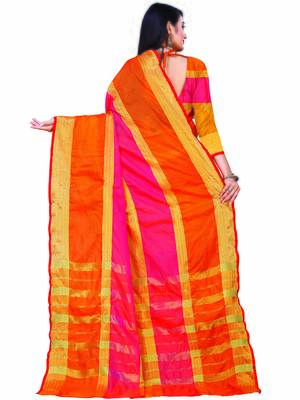 Red Woven Cotton Saree With Blouse 4