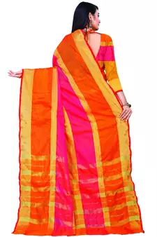 Red Woven Cotton Saree With Blouse