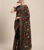 Black Silk Floral Resham Embroidered Saree