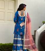 Flower Print Cotton Short Kurta With Sharara And Potli