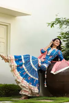 Flower Print Cotton Short Kurta With Sharara And Potli